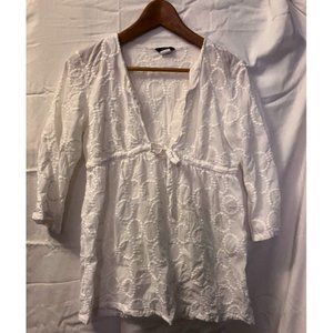 J Crew Embroidered Eyelet White Tunic Swim Cover-up Top 100% Cotton Small